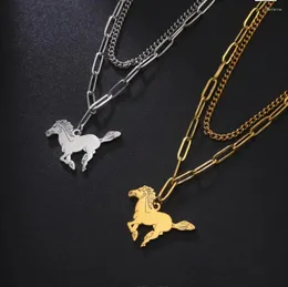 Pendant Necklaces 1PC Trend Stainless Steel Double Layer Horse Necklace Heart F1211