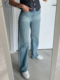 Miukomiya geniş bacak pembe kot pembe kot pantolon yüksek bel gri tam denim pantolon düz vintage jean moda pantolon 240123