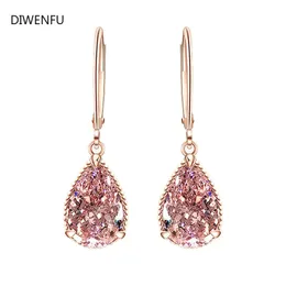 Natural Pink Quartz Drop Earrings for Women 18k Rose Gold Romantic Fashion Fine Jewelry Topaz Gemstone Bizuteria Luxury 240125