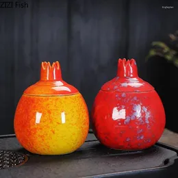 Frascos de armazenamento criativo romã jarra cerâmica forma frutas pintado chá vasilha selado frascos casa pode doces potes caddy