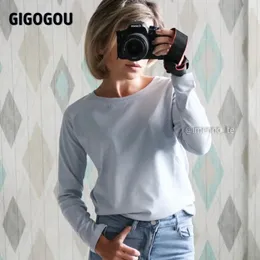 Gigogou Long Sleeve Women 기본 티셔츠 가을 스프링 95 Cotton Tshirt S3XL Solid Top Tee Shirts 소프트하라 주쿠 240129