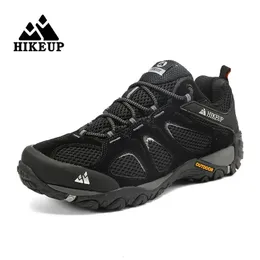 Hikeup chegada de couro caminhadas sapatos resistentes ao desgaste esporte ao ar livre sapatos masculinos rendas escalada trekking caça tênis 240119