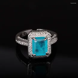 Cluster Rings 2024 Ring for Women S925 Sterling Silver Big Blue Stone Diamond Gemstone Emerald Tourmaline Pariba Jewelry Wedding