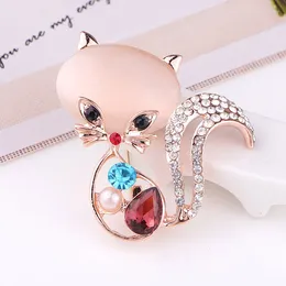 Brooches J.T BABY Opal Stone Women Brooch Cat Fashion Exquisite Lovely Cartoon Crystal-encrusted Concise Animal Coat Pins Party Gift