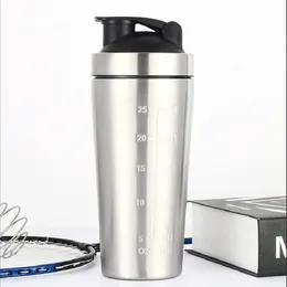 700900ml shaker proteína em pó de aço inoxidável garrafa água ginásio musculação esporte portátil shake mixer grande capacidade exercício 240129