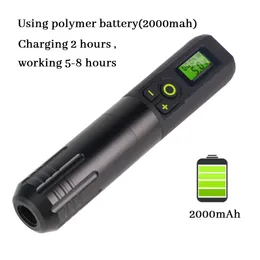 바디 아트 아티스트를위한 2000mAh 전원 공급 장치와 함께 전문 무선 문신 머신 키트 디지털 LED 디스플레이 240202