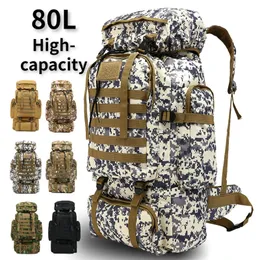 80L Camo Military Bag Men حقيبة ظهر تكتيكية كبيرة السعة مقاومة للماء ، التدريب العسكري الرياضي للتخييم على سفر حقيبة الظهر 240124