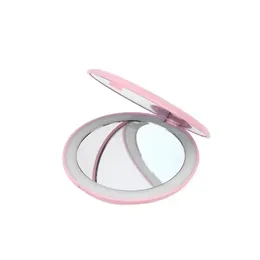 TSHOU613 LED Lighted Mini Circular Makeup Cosmetic Mirror Foldable 10X Magnifying Round Lighting Mirrors Compact Travel U2JD 240123