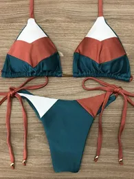 Costume da bagno da donna Costume da bagno sexy con scollo all'americana da donna Perizoma micro bikini Push Up 2024 Mini string con stampa di piante tropicali brasiliane