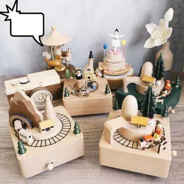 Ręcznie robione drewniane pudełko muzyczne kreatywne retro rotacyjne pudełko muzyczne świąteczne prezenty urodzinowe