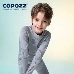 COPOZZ Funktions-Ski-Thermounterwäsche für Kinder, Schweiß, Kompression, Snowboard, schnell trocknend, atmungsaktiv, nahtloses Strickset für Kinder 240130