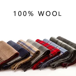 Scarf Men Winter Strip Solid Plaid Wool Scarf Luxury Classical Warm Long Soft Cashmere Winter Scarves for Men Winter Accessories 240127