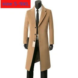 Arrival High Quality Men Cashmere Overcoat Windswear Style Single Button Wool Casual X-long Thick Wool Coat Plus Size S-9XL240127