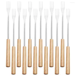 Dinnerware Sets 12 Pcs Chocolate Fondue Fork Cream Cheese Exquisite Forks Barbecue Ice Wood Handle