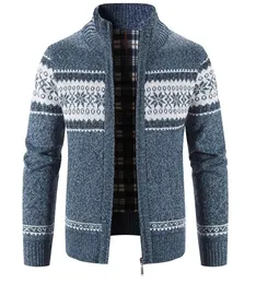 Mens Cardigan Autumn Winter Stand Collar dragkedja tröja kappajacka hane kläder bomull tjock varm 240130