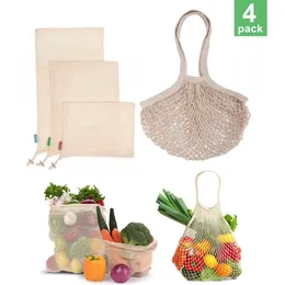 Reusable Produce Bags Grocery Reusable Organic Cotton Mesh Produce Bags with Drawstring Reusable Bags Hand Bag Shopping Storage 240125