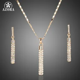 Azora Gold Color Clear Clear Austria Drop Drop Acks and Prendant Necklace Jewelry Tets TG0007 240125