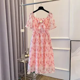 Plus size womens Summer Pink Fairy Dress Bow applique ribbon lined with stylish elegant party dress Polyester printed 240202