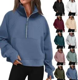 LU-88 Yoga Scuba Half Zip Hoodie Jacket Designer Sweater Womens Define Workout Sport Coat Fitness Activewear Top Solid Zipper Sweatshirt Sports Gym Clothes24