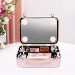 Makeup Train Case - Cosmetic Organizer Box Makeup Case With Lights and Mirror Makeup Case med anpassade avdelare 240127