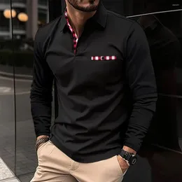 Polo da uomo 2024 Abbigliamento Autunno Camicia POLO a maniche lunghe allentata di alta qualità / Camicia sportiva di moda casual con risvolto abbinato ai colori da uomo