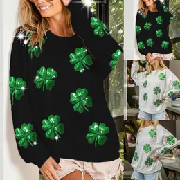 Bluza dla kobiet z kapturem damskiego harajuku dla kobiet św. Patrick's Day Bluza cztery liście koralika okrągła bluza z kapturem swobodne luźne top