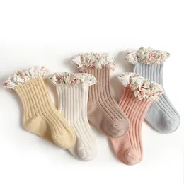 Milancel 2024 İlkbahar Yaz 5 Çift Çocuk Bebek Kız Socks Chiffon Çiçek Prenses Dantel Orta Tüp SOCKS 0-8Y 240124