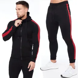 Mens Running Sportswear Sets Sweatshirt Sweatpants Gym Fitness Vücut İnşa Hoodies Üstler Pantolon Erkek Jogging Egzersiz Takipleri 240124
