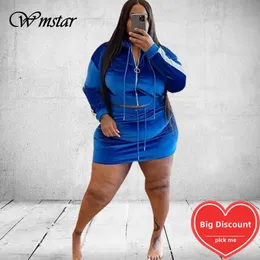 Wmstar plus size kvinnliga kläder sammet tröjor 2 tvåstycken set hoodie mini kjolar uppsättningar matchande kläder grossist droppe 240124