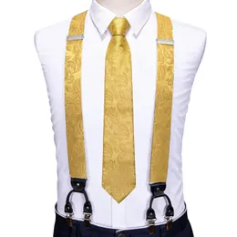 Barry.Wang Luxury Silk Mens Bretella Hanky Gemelli Cravatta Set Clip regolabile su bretelle Cravatta maschile Regalo d'affari di nozze 240119