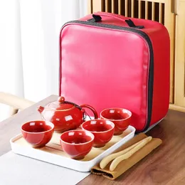 Com saco portátil fambe cerâmica kung fu viajar conjunto de chá bule uso para sala de chá mesa de chá presentes zen ferramentas de chá 240124