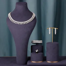 Trendy Perla Nappa 40 cm Collana Orecchino 4 pezzi Set di gioielli per le donne Festa di nozze Zircone completo Dubai Set di gioielli da sposa Regalo 240202