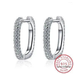Серьги-кольца из стерлингового серебра 925 пробы, прямоугольные пряжки для ушей, элегантные овальные серьги с цирконом для женщин, помолвочные, свадебные, ювелирные украшения, подарок BSE930