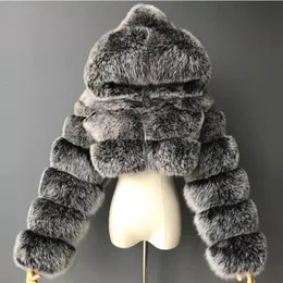 Wysokiej jakości futrzane płaszcze i kurtki dla kobiet puszysty płaszcz górny z kapturem zimowa kurtka futra manteau femme 240125