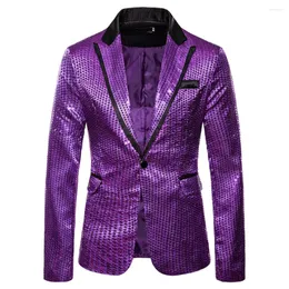 Men's Suits Solid Color Lapel Collar Shiny Sequined Decorated Blazers Jacket Graduation Stage Man Coat Tops Clubwear