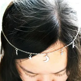 Hair Clips Vintage Moon Star Band For Women Girls Silver Color Tassel Head Chain Accessories Trend Jewerly Wholesale Gifts VGH031
