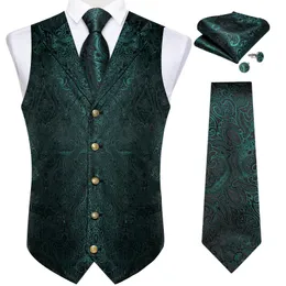 Luxo de seda masculino terno colete gravata conjunto verde branco azul vermelho paisley festa casamento noivo colete smoking sem mangas jaqueta 240119