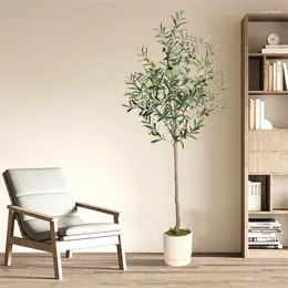 装飾的な花人工オリーブの木180cm偽の植物モダンリビングルームオフィスフロアフロアホーム装飾リアルな6フィートフェイクポット付き