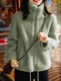 여자를위한 재킷 따뜻한 지퍼 재킷 패딩 된 양면 양털 따뜻한 터틀넥트 코트 가짜 모피 코트 스웨트 셔츠 여자 코트 240125