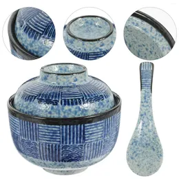 Set di stoviglie 1 set di ciotole di riso per uso domestico, zuppa decorativa, ramen, ceramica, con cucchiaio