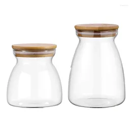 Garrafas de armazenamento 2 Pcs Hermético Clear Food Jar Recipiente com tampa de bambu (27oz / 800ml) para especiarias de farinha de açúcar de café de chá de cozinha