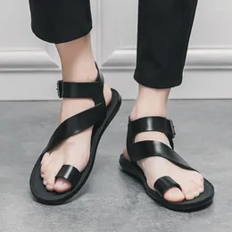 Sandals UYOYU 2024 Summer Designer Mens Leather Platform Classic Roman Open-toed Slippers Outdoor Beach Rubber Shoes Flip Flops