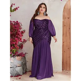 Plus -storlek av axelchiffon Löst aftonklänning 4xl5xl Big Size Striped Sequin Party Luxury Fashion Maxi Dress Women 240126