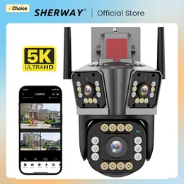 Sherway Q323 Wi -Fi IP 카메라 5K HD 3 렌즈 PTZ 실외 2K 이중 모션 감지 보안 방수