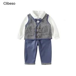 Clibeso Gentleman Clothes Outfit Set for Baby Boys Kids Elegant First Birthday Suits Children Printed CardiganShirtPants 240127