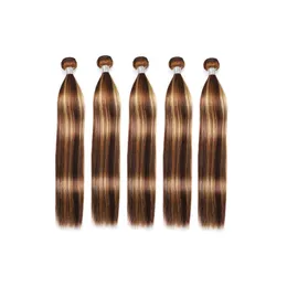 Brazilian Human Hair Extensions P4/27 Straight Body Wave 5 Pieces/lot Double Wefts Piano Color 10-30inch Hair Products