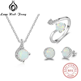 مجموعات المجوهرات للنساء Dainty 925 Sterling Silver White Opal Ring Earns Necklace Netlace Gdeting Jewelry Sets Lam Hub Fong 240119