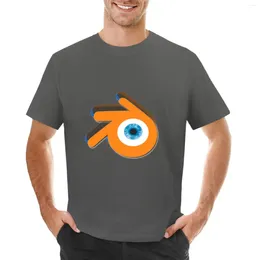Herrtankstoppar orange öga med blå ögonglob (Blender Logo) T-shirt tungvikt pojkar djurtryck smala passform t skjortor för män