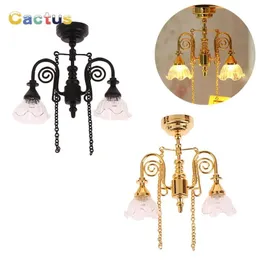 1 12 Dollhouse Miniature LED Lamp Ceiling Lamps Chandelier Droplight Lighting Home Furniture Model Doll House Decor Toy 240123