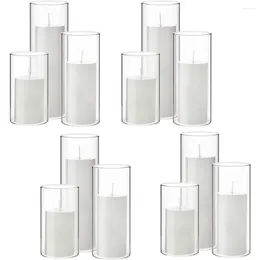 Candle Holders Centerpiece Set Of 12 White Pillar Candles And Glass Cylindrical Vase Holder Home Decoration Decor Garden